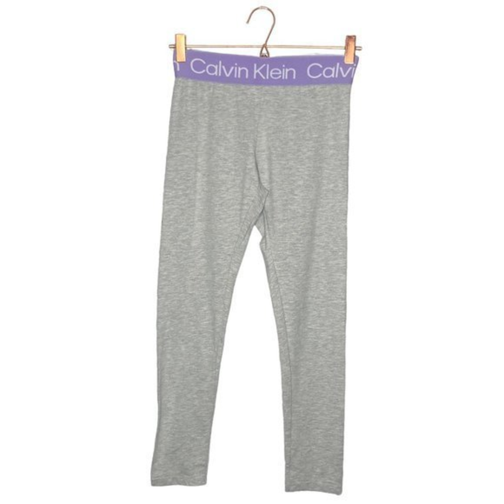 Calvin Klein Girls Large L 12 14 Gray Lavender Purple Logo Performance Leggings
